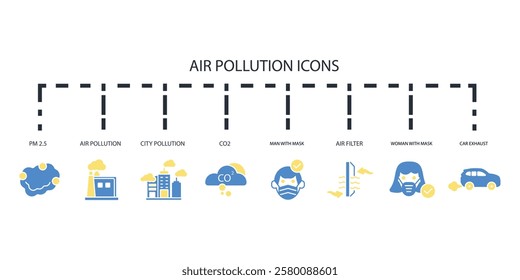 Air Pollution icon set.vector.Editable stroke.linear style sign for use web design,logo.Symbol illustration.