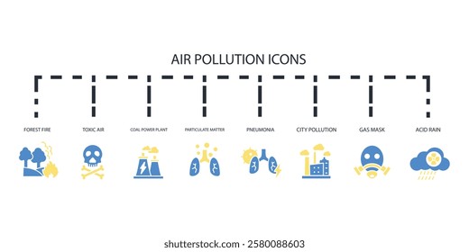 Air Pollution icon set.vector.Editable stroke.linear style sign for use web design,logo.Symbol illustration.