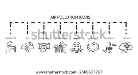 Air Pollution icon set.vector.Editable stroke.linear style sign for use web design,logo.Symbol illustration.