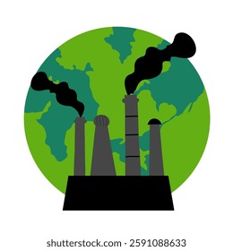 air pollution illustration concept. Air pollution symbols and icons. Illustration of Factory Air Pollution, CO2 Smoke Clouds that Damage Oxygen