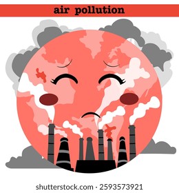 air pollution illustration concept. Air pollution symbols and icons. Illustration of Factory Air Pollution, CO2 Smoke Clouds that Damage Oxygen