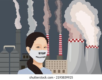 Air pollution. Industrial factory. exhaust gas contaminate urban atmosphere. Toxic smog.Fine dust, air pollution, industrial smog, pollutant gas emission. Sad people suffer from air pollution 