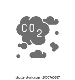 Air pollution, industrial smog, co2 emissions grey icon.