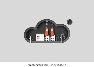 Luftverschmutzung durch die Industrie. CO2-Emission, Reduktion, Neutralitätskonzept. Schutz vor Luftverschmutzung. In: Ecology and Environment Concept. In: Paper Art Vektorillustration.