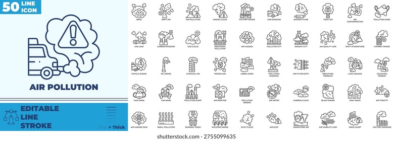 Air Pollution Line Editable Icons set