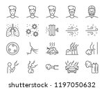 Air pollution line icon set. Included icons as smoke, smell, pollution, factory, dust and more.