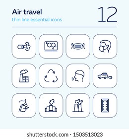Air pollution line icon set. Fumes, recycling symbol, medical mask. Ecology concept. Can be used for topics like exhaust, industrial pollution, health or nature care