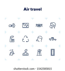 Air pollution line icon set. Fumes, recycling symbol, medical mask. Ecology concept. Can be used for topics like exhaust, industrial pollution, health or nature care