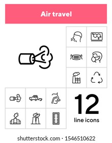 Air pollution line icon set. Fumes, recycling symbol, medical mask. Ecology concept. Can be used for topics like exhaust, industrial pollution, health or nature care