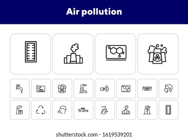 Air pollution line icon set. Fumes, recycling symbol, medical mask. Ecology concept. Can be used for topics like exhaust, industrial pollution, health or nature care
