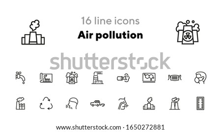 Air pollution line icon set. Fumes, recycling symbol, medical mask. Ecology concept. Can be used for topics like exhaust, industrial pollution, health or nature care