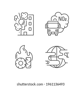 Air pollution linear icons set. Construction sites are polluting air wirh dust and other toxic materials. Customizable thin line contour symbols. Isolated vector outline illustrations. Editable stroke
