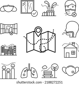 air pollution, location icon in a collection with other items