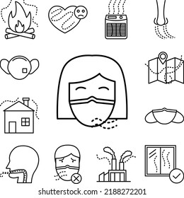 air pollution, mask icon in a collection with other items