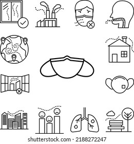 air pollution, mask icon in a collection with other items