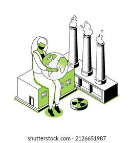 Air pollution - modern line isometry design style illustration