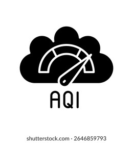Ícone plano preto de monitoramento da poluição do ar para projetos digitais e impressos.  Ícones mínimos de limpeza para aplicativos e sites. Ícones simples modernos para UI UX e branding