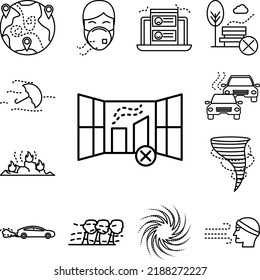 air pollution, open, window icon in a collection with other items