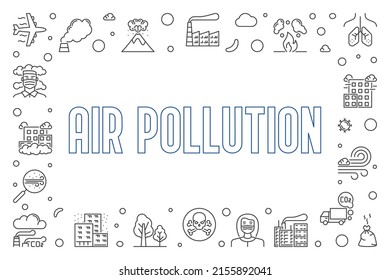 Fondo horizontal del contorno de la contaminación del aire. Ilustración o marco de niebla de vectores y emisiones de aire