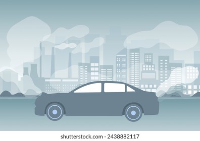 Air pollution, pm 2.5, industry pollution, toxic road smoke clouds and environment pollution,  and vehicle carbon dioxide vector illustration.