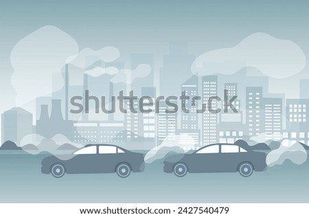 Air pollution, pm 2.5, industry pollution, toxic road smoke clouds and environment pollution,  and vehicle carbon dioxide vector illustration.