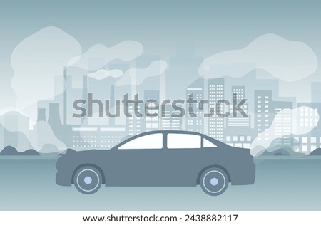 Air pollution, pm 2.5, industry pollution, toxic road smoke clouds and environment pollution,  and vehicle carbon dioxide vector illustration.