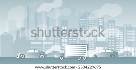 Air pollution, pm 2.5, industry pollution, toxic road smoke clouds and environment pollution,  and vehicle carbon dioxide vector illustration.