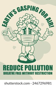 Afiche de la contaminación del aire con la Tierra Retro Mascota Ilustración Esquema Versión