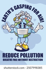 Air Pollution Poster with Earth Retro Mascot Illustration Color Version