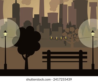 Contaminación del aire. Problema de contaminación. Contaminación del aire. Aire contaminado en la ciudad. Ilustración plana vectorial. EPS 10.