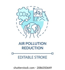 Air pollution reduction blue concept icon. Bike sharing goal abstract idea thin line illustration. Promoting environmental health. Air quality. Vector isolated outline color drawing. Editable stroke