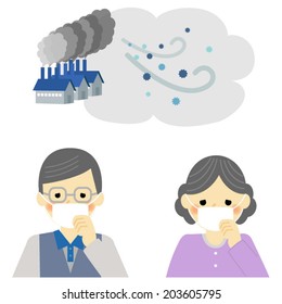 Air Pollution, senior couple / Vector EPS 10 illustration