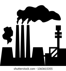 Air pollution. Silhouette of factory with smoking chimneys. Simple vector illustration.