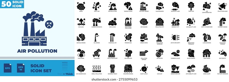 Air Pollution Solid Editable Icons set