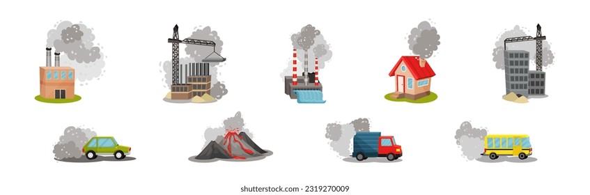 Fuentes de contaminación atmosférica con depósito industrial de vapor y vectores de emisiones tóxicas