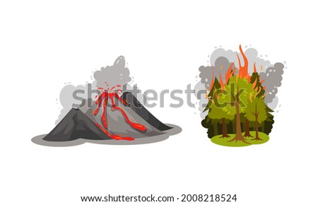 Similar – Image, Stock Photo Fire breathing volcano at night