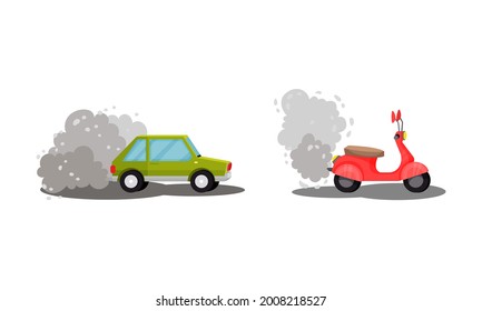 Air Pollution Sources with Traffic Smoke and Fuel Emission Vector Scene Set