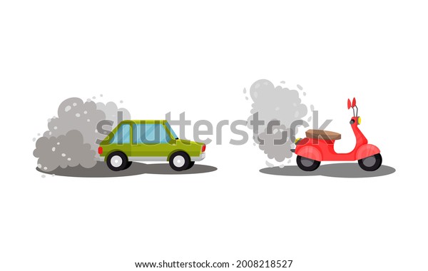 Air Pollution Sources with Traffic Smoke and Fuel\
Emission Vector Scene Set