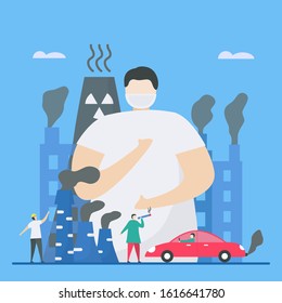 Air pollution, such as PM2.5 and PM10, causes danger to people. This problem can make people died because stroke, heart disease, lung cancer. Vector illustration for World Environment Day..