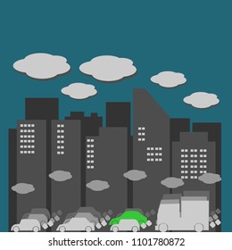 air pollution and traffic jam  in the big polluted city