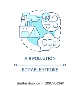 Air pollution turquoise blue concept icon. Ecology problem and pollution abstract idea thin line illustration. Isolated outline drawing. Editable stroke. Roboto-Medium, Myriad Pro-Bold fonts used