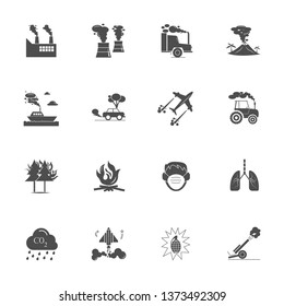 Air pollution vector icon set on isolated white background
