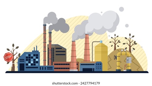 Air pollution vector illustration. The air pollution concept is puzzle, riddle threatening balance our ecology The battle cry against pollution echoes through valleys our endangered environment