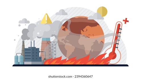 Air pollution vector illustration. Contamination is dark shadow cast by sinister hand air pollution The protective armor our ecological warriors is tested in face rampant air pollution