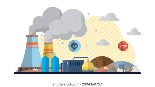 Air pollution vector illustration. Contamination is dark shadow cast by sinister hand air pollution The protective armor our ecological warriors is tested in face rampant air pollution