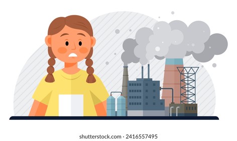 Air pollution vector illustration. Contamination is dark shadow cast by sinister hand air pollution The protective armor our ecological warriors is tested in face rampant air pollution