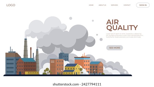 Air pollution vector illustration. Dirty air, dagger pointed at heart nature, threatens our ecological existence Climate change is echo our polluted footsteps, trace left by air pollution