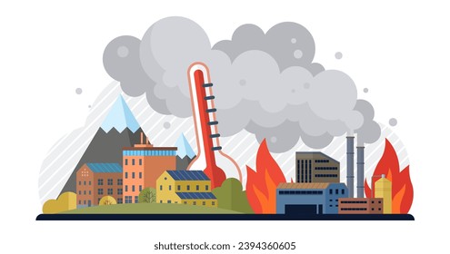 Air pollution vector illustration. Natures tears fall as we pollute air, lifeblood our fragile ecosystem The air pollution metaphor is stain, mark shame on canvas environmental ethics