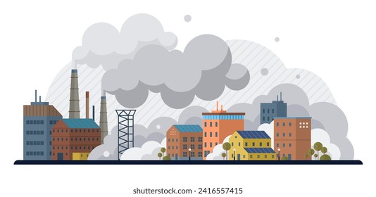 Air pollution vector illustration. Pollutions shadow looms large, specter haunting corridors our environmental conscience Emission reduction is battle cry against encroaching darkness air pollution