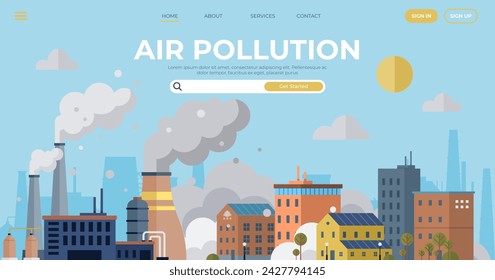 Air pollution vector illustration. Pollutions silent invasion is threat to delicate threads our ecological fabric Emission control is guardian angel shielding our atmosphere from devil pollution